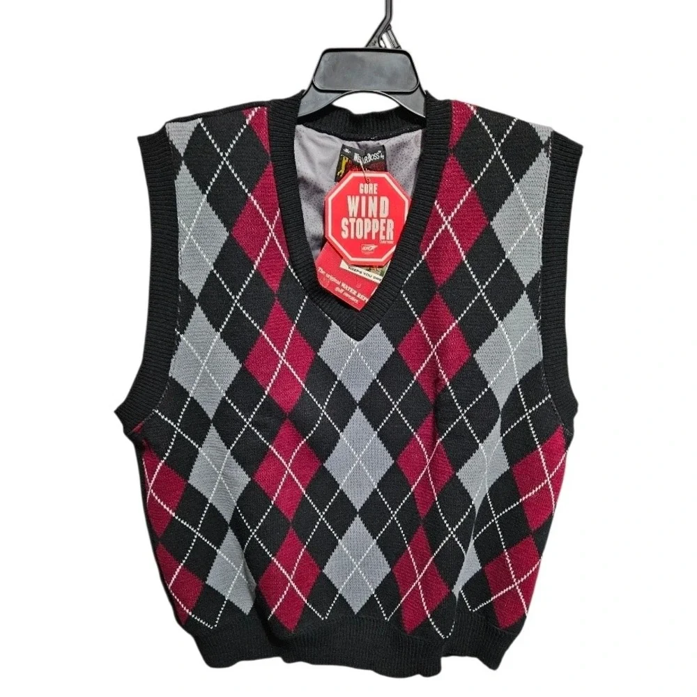WeatherBoss Gore Windstopper Argyle Sweater Vest Mens XL Water Resistant USA New